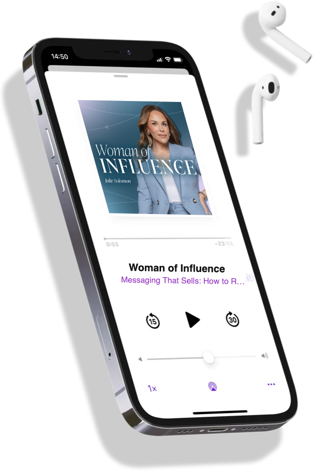 iPhone showing the Woman of Influence podcast